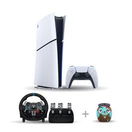 PS5 Slim Console (Digital) Bundle with Logitech G29 Wheel & Bitty Boomer Speaker - Vertical Stand Sold Separately