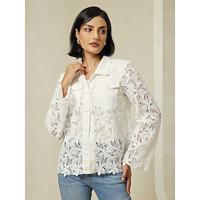 Lace Button Down Pocket Shacket - thumbnail