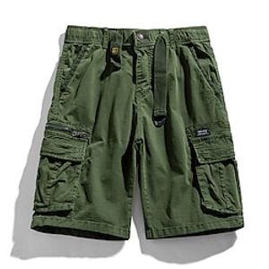 Men's Cargo Shorts Shorts Elastic Waist Multi Pocket Plain Knee Length Casual Daily Streetwear Stylish Classic Style Black Army Green Lightinthebox