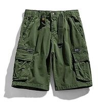 Men's Cargo Shorts Shorts Elastic Waist Multi Pocket Plain Knee Length Casual Daily Streetwear Stylish Classic Style Black Army Green Lightinthebox - thumbnail