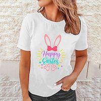 Women's T shirt Tee Animal Letter Weekend Easter Black White Wine Print Short Sleeve Fashion Round Neck Regular Fit Summer Lightinthebox