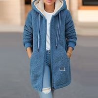 Women's Sherpa Jacket Fleece Teddy Coat Hooded Winter Coat with Pockets Thermal Warm Heated Jacket Fall Drawstring Zip up Comtemporary Stylish Plush Jacket Long Sleeve Pink Blue Green Lightinthebox - thumbnail