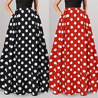 Women's Skirt A Line Swing Long Skirt Maxi Black Red Dark Blue Skirts Fall  Winter Pocket Dots Pattern Fashion Elegant Street Vacation M L XL miniinthebox - thumbnail