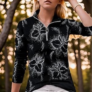 Women's Polo Shirt Golf Shirt Breathable Quick Dry Moisture Wicking Long Sleeve Golf Apparel Golf Clothes Regular Fit 14 Zip Stand Collar Stripe Spring Autumn Tennis Golf Pickleball Lightinthebox