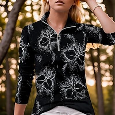 Women's Polo Shirt Golf Shirt Breathable Quick Dry Moisture Wicking Long Sleeve Golf Apparel Golf Clothes Regular Fit 14 Zip Stand Collar Stripe Spring Autumn Tennis Golf Pickleball Lightinthebox