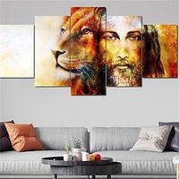 5 Panels Wall Art Canvas People Jesus With a Lion Prints Posters Painting Home Decoration Wall Hanging Gift Rolled Canvas No Frame Unframed Unstretched Lightinthebox - thumbnail
