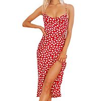 Women's Strap Dress Midi Dress Red Beige Sleeveless Print Print Spring Summer Boat Neck Casual 2021 S M L XL Lightinthebox - thumbnail