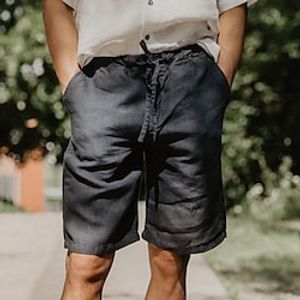 Men's Shorts Linen Shorts Summer Shorts Pocket Drawstring Elastic Waist Plain Comfort Breathable Short Casual Daily Holiday Linen Cotton Blend Fashion Classic Style Black White Lightinthebox
