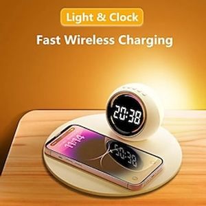 Wireless Charger Pad Stand Alarm Clock LED Desk Lamp Night Light 15W Phone Fast Charging Station Dock for iPhone Samsung Xiaomi miniinthebox