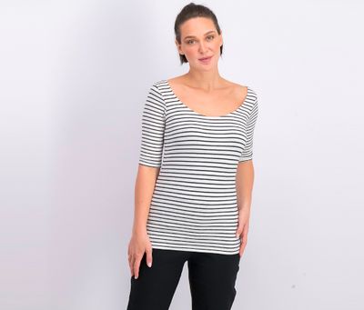 Womens Stripe Top  White/Black