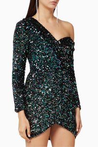 Off Shoulder Cluster Velvet Sequin Mini Dress