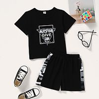 Kids Toddler Girls' Clothing Set Short Sleeve Black Graphic Print Daily Wear Active Regular Above Knee 2-8 Years miniinthebox - thumbnail