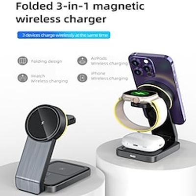 Wireless Charger 15 W Output Power Wireless Charging Station Foldable Charging Station CE Certified Fast Wireless Charging MagSafe Magnetic For Compatible with any wireless charging enabled devices Lightinthebox