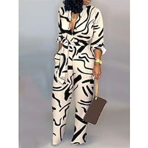 Women's Jumpsuit Lace up Print Color Block V Neck Streetwear Daily Vacation Regular Fit Short Sleeve Black S M L Spring Lightinthebox