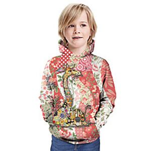 Kids Boys' Hoodie  Sweatshirt Long Sleeve Giraffe 3D Print Floral Animal Print Blushing Pink Children Tops Summer Active Daily Wear Regular Fit 3-13 Years miniinthebox