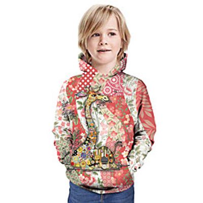 Kids Boys' Hoodie  Sweatshirt Long Sleeve Giraffe 3D Print Floral Animal Print Blushing Pink Children Tops Summer Active Daily Wear Regular Fit 3-13 Years miniinthebox