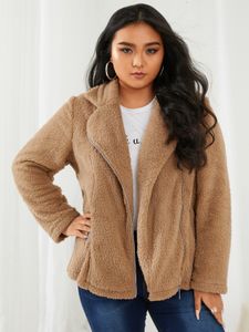 YOINS Plus Size Notch Collar Pocket Design Zip Front Long Sleeves Coat