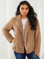 YOINS Plus Size Notch Collar Pocket Design Zip Front Long Sleeves Coat - thumbnail