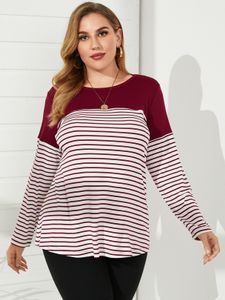 YOINS Plus Size Crew Neck Striped Long Sleeves Tee