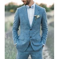 Dusty Blue Men's Wedding Party Suits Solid Colored 2 Piece Formal Tailored Fit Single Breasted Two-buttons 2024 Lightinthebox