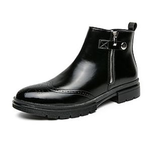 Men's Boots Brogue Dress Shoes Business Outdoor Daily PU Warm Comfortable Slip Resistant Booties  Ankle Boots Zipper Black Brown Fall Winter Lightinthebox