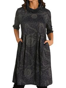 Casual Geometric Round Neckline Knee-Length X-line Dress