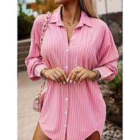 Women's Shirt Striped Daily Print Pink Long Sleeve Modern Casual Shirt Collar Spring Fall Lightinthebox