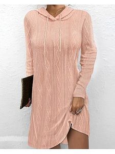 Women's Solid Color Long-sleeved Hooded Knit Dress