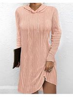 Women's Solid Color Long-sleeved Hooded Knit Dress - thumbnail