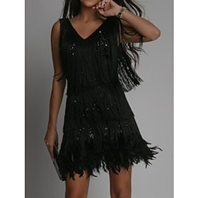 Vintage Roaring 20s 1920s Flapper Dress Prom Dress The Great Gatsby Women's Sequins Tassel Fringe Feather Cosplay Costume Event / Party Festival Dress miniinthebox
