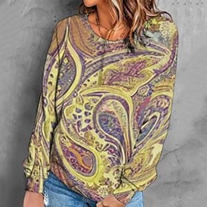 Women's Sweatshirt Pullover Retro Yellow Graphic Geometric Tie Dye Casual Round Neck Long Sleeve S M L XL 2XL 3XL  Winter Lightinthebox