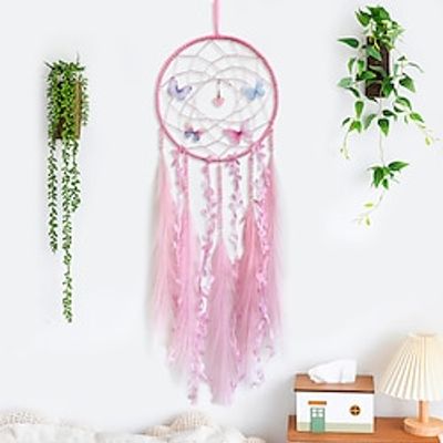 Butterfly Dream Catcher Handmade Gift Feather Hook Flower Wind Chime with One Circle Ornament Wall Hanging Decor Art Boho Style miniinthebox