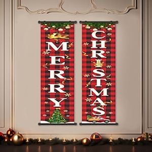 1pc Christmas Poster with Hangers Courtyard Merry Christmas Wall Art Canvas Posters Art For Home Living Room Decoration Wall Art Decor Lightinthebox