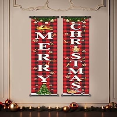 1pc Christmas Poster with Hangers Courtyard Merry Christmas Wall Art Canvas Posters Art For Home Living Room Decoration Wall Art Decor Lightinthebox