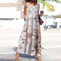 Women's Shift Dress Maxi long Dress Blue Khaki Sleeveless Floral Print Spring Summer Round Neck Casual Vacation 2022 S M L XL XXL 3XL Lightinthebox - thumbnail