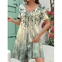 Women's Green Dress Floral Print Loose Asymmetrical Midi Dress Stylish Short Sleeve Summer Spring Lightinthebox