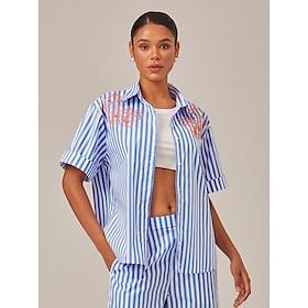 Summer Striped Embroidered Oversized Shirt