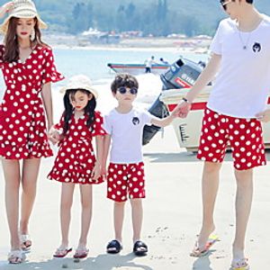 Family Look Dresses T shirt Family Sets Polka Dot Daily Ruched Red Short Sleeve Above Knee T Shirt Dress Tee Dress Active Matching Outfits Lightinthebox