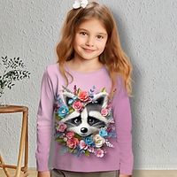 Girls' 3D Floral Raccoon Tee Shirt Long Sleeve 3D Print Spring Fall Active Fashion Cute Polyester Kids 3-12 Years Crew Neck Outdoor Casual Daily Regular Fit Lightinthebox - thumbnail