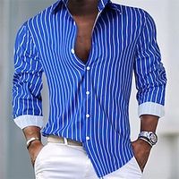 Men's Shirt Button Up Shirt Casual Shirt Summer Shirt Beach Shirt Pink Blue Green Long Sleeve Stripes Lapel Hawaiian Holiday Button-Down Clothing Apparel Fashion Casual Comfortable Lightinthebox