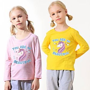 Kids Girls' T shirt Long Sleeve White Black Pink Cartoon Unicorn Letter Indoor Outdoor Adorable Cute 3-10 Years Lightinthebox