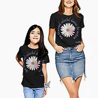 Family Look Tee Floral Print Black Short Sleeve Active Matching Outfits / Kids miniinthebox - thumbnail