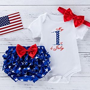 3 Pieces Baby Girls' Basic Geometric Letter  Number Print Short Sleeve Regular T-shirt  Shorts Clothing Set Blue Light Blue miniinthebox