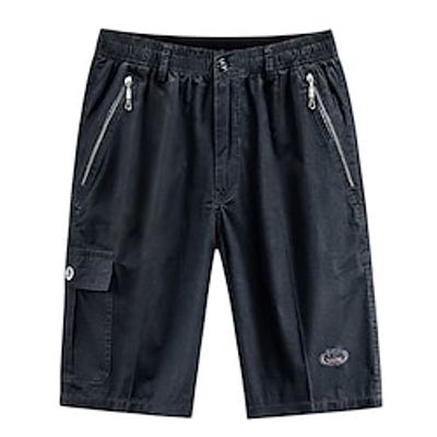 Men's Casual Cargo Chinos Capri shorts Embroidered Zipper Zipper Pocket Knee Length Pants Sports Outdoor Daily Micro-elastic Embroidery Solid Colored Comfort Breathable Mid Waist Light Green Army Lightinthebox