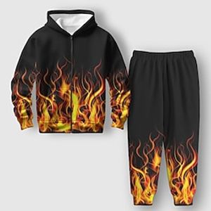 Boys 3D Graphic Hoodie  Sweatpants Set Long Sleeve 3D Printing Spring Fall Active Fashion Cool Polyester Kids 3-12 Years Zip Hooded Outdoor Street Vacation Regular Fit Lightinthebox