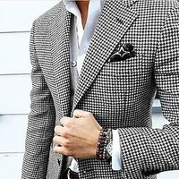 Men's Fashion Office Blazer Jacket Regular Tailored Fit Houndstooth Checkered Single Breasted Two-buttons Black 2023 Lightinthebox - thumbnail