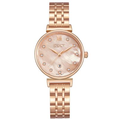 Ecstacy Women's Analog Display Watch & Stainless Steel Strap Two Tone, Rose Gold - E23506-RBKMK