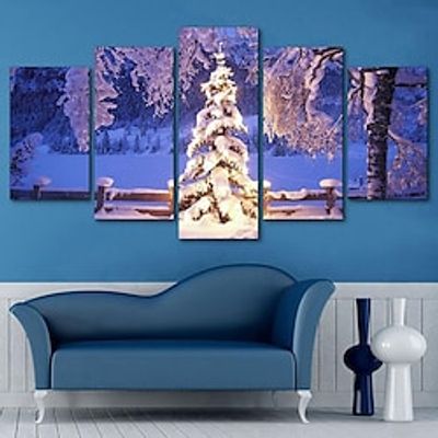yixi wholesale decorative painting ink painting oil painting five-piece shiny christmas tree amazon supply cross-border supply explosive models miniinthebox