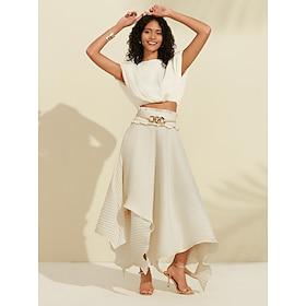 Satin Casual Drawstring Top Pleated Belted Skirt Set