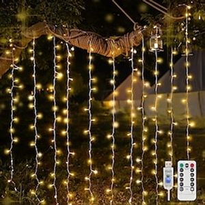 300 LED 9.8x9.8Ft Remote Control Christmas Curtain Lights USB Plug in Fairy Curtain Lights Outdoor Window Wall Hanging Curtain String Lights for Bedroom Backdrop Wedding Party Indoor Decor Warm White Lightinthebox